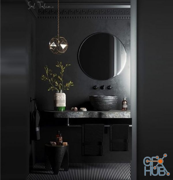 Dark bathroom interior