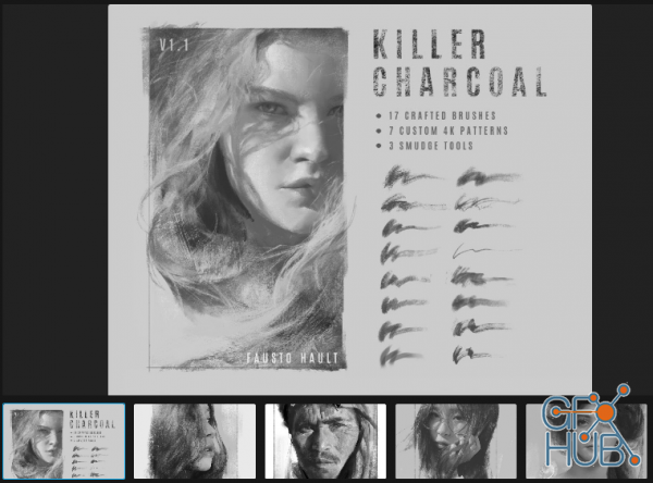 ArtStation Marketplace – Killer Charcoal. Charcoal imitation brushes for Photoshop CS5+