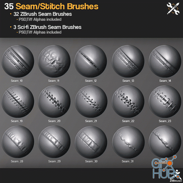 Gumroad – 35 Seam/Stitch Brushes for Zbrush