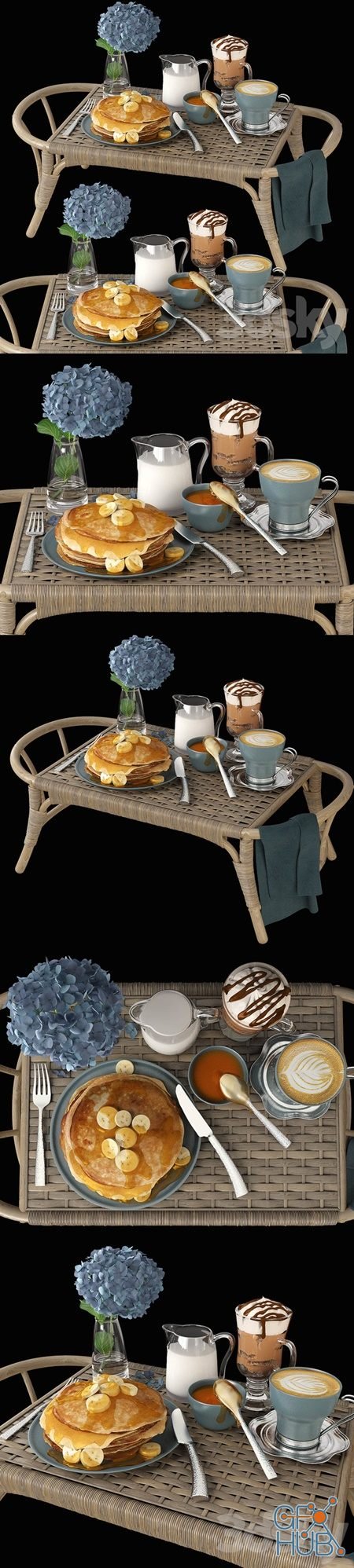 Decorative set of breakfast in bed