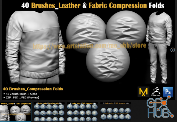 ArtStation Marketplace – 40 Brushes_Leather & Fabric Compression Folds