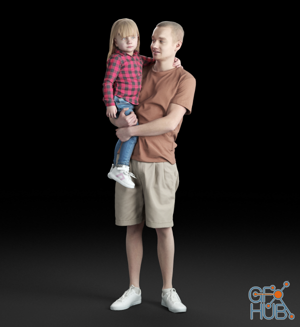 Young man with a girl in his arms (3d-scan)