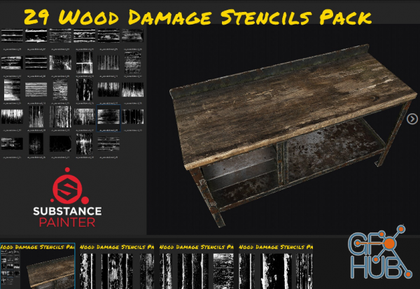 ArtStation Marketplace – 29 Wood Damage Stencils Pack