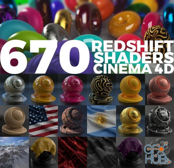 Gumroad – 670 Redshift Shaders Cinema 4D