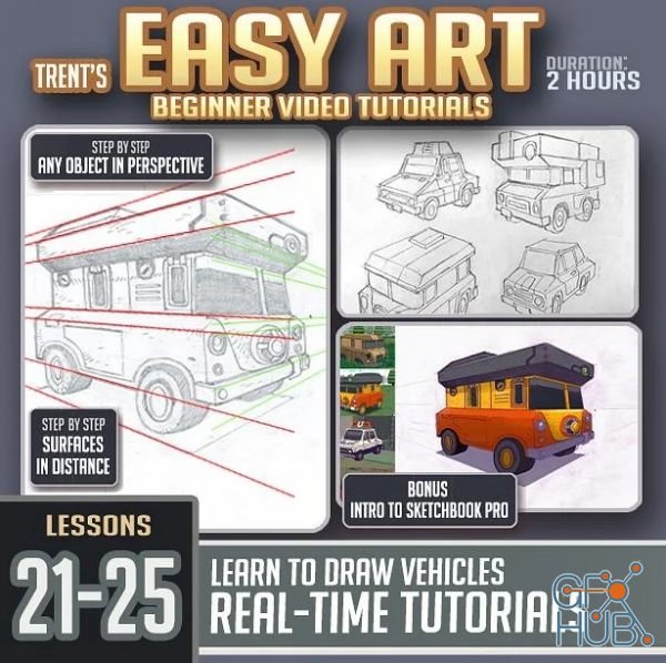 Gumroad – Trent Kaniuga – Easy Art Lessons 21-25 (Drawing Vehicles)