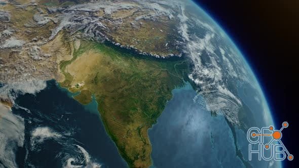 Videohive - Cinematic Realistic Planet Earth Rotation of Asia India Part From Space