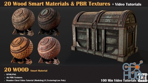 ArtStation Marketplace – 20 Wood Smart Materials & PBR Textures + Video Tutorials