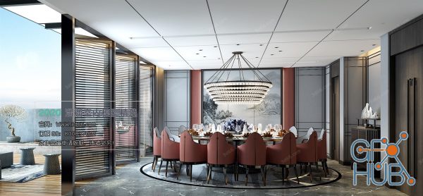 Dining Interior C002 Chinese style Vray