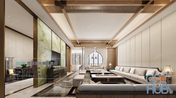 Dining Interior C005 Chinese style Vray