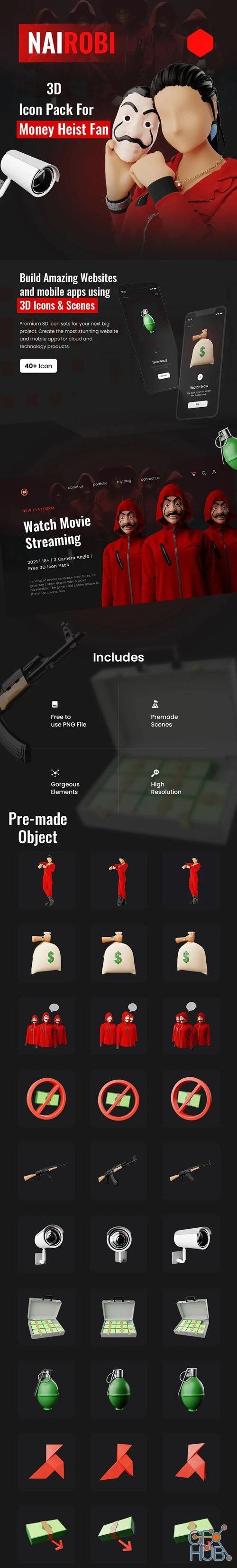 Money Heist Pack - 3D Illustration [PNG/BLEND]