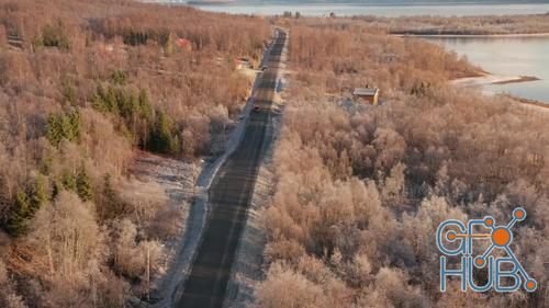 MotionArray – Drone Over Road Through Trees In Winter 994023