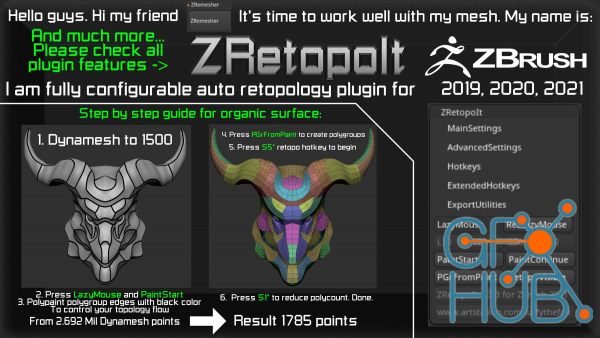 ZRetopoIt 4.0 - Auto retopology plugin for ZBrush