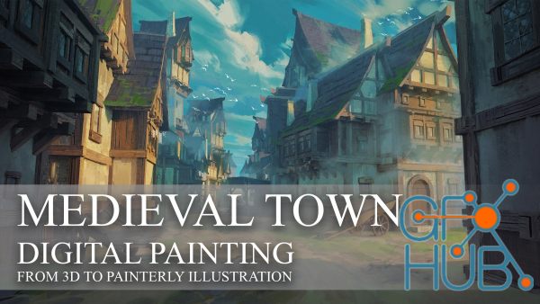 ArtStation – Environment concept art with 3d (Medieval town)