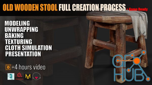 ArtStation – Old Wooden Stool Full Creation Process + Game Ready