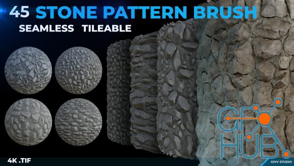 ArtStation – 45 Stone Pattern Brush (4k Seamless Tileable .tif)