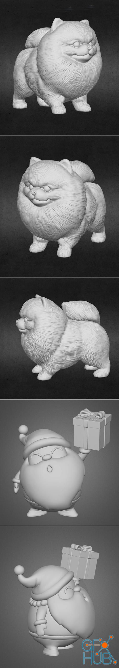 Cute Pomerranian and Cute Chibi Santa – 3D Print