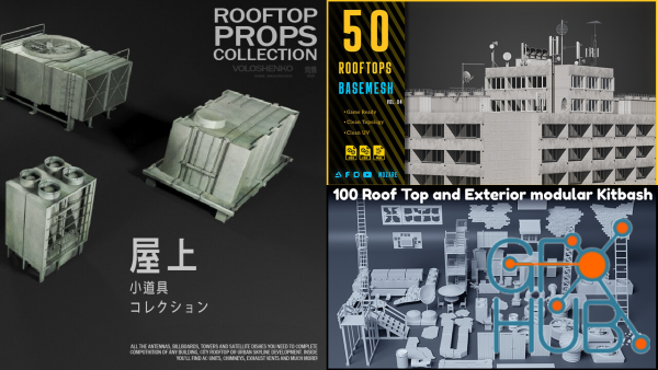 ArtStation – 100 Roof Top and Exterior Modular Kitbash