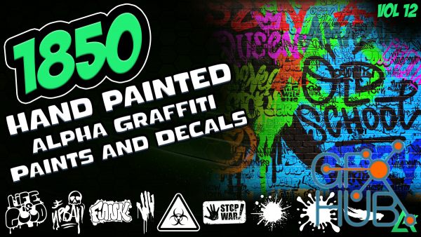 ArtStation – 1850 Hand Painted Alpha Graffiti, Paints & Decals (MEGA Pack) – Vol 12