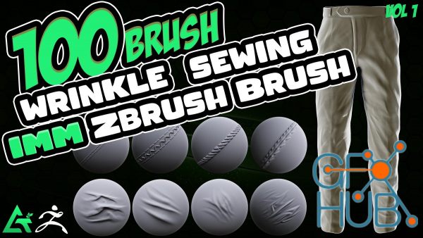 ArtStation – 100 Fabric Brushes – Tension , Seam , Compression Folds , Stitches / Zbrush