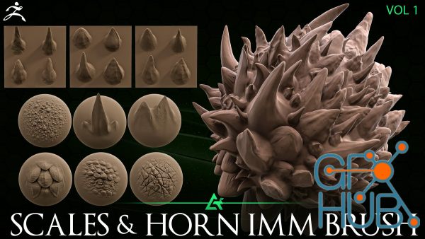 ArtStation – ATS – 50 Dragon Horn and Scales IMM Brush Zbrush