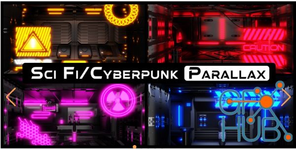 Blender Market – Sci Fi / Cyberpunk Parallax Rooms | One Click Interiors | Kpack